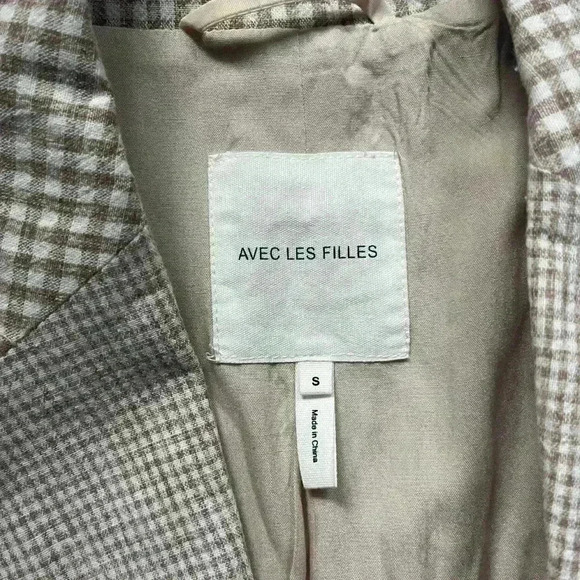 Avec Les Filles Tan Mixed Pattern Cotton Linen Blend Blazer Size S - Picture 3 of 6